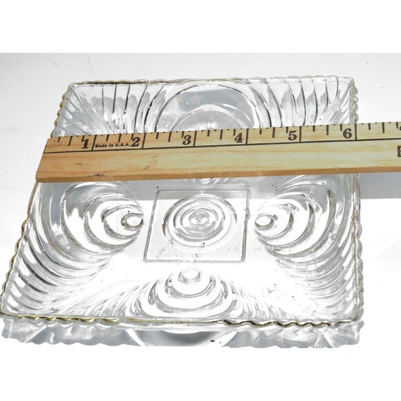 Vintage Optic Circle Square Clear Glass Dish Nice 5" - Picture 2 of 3